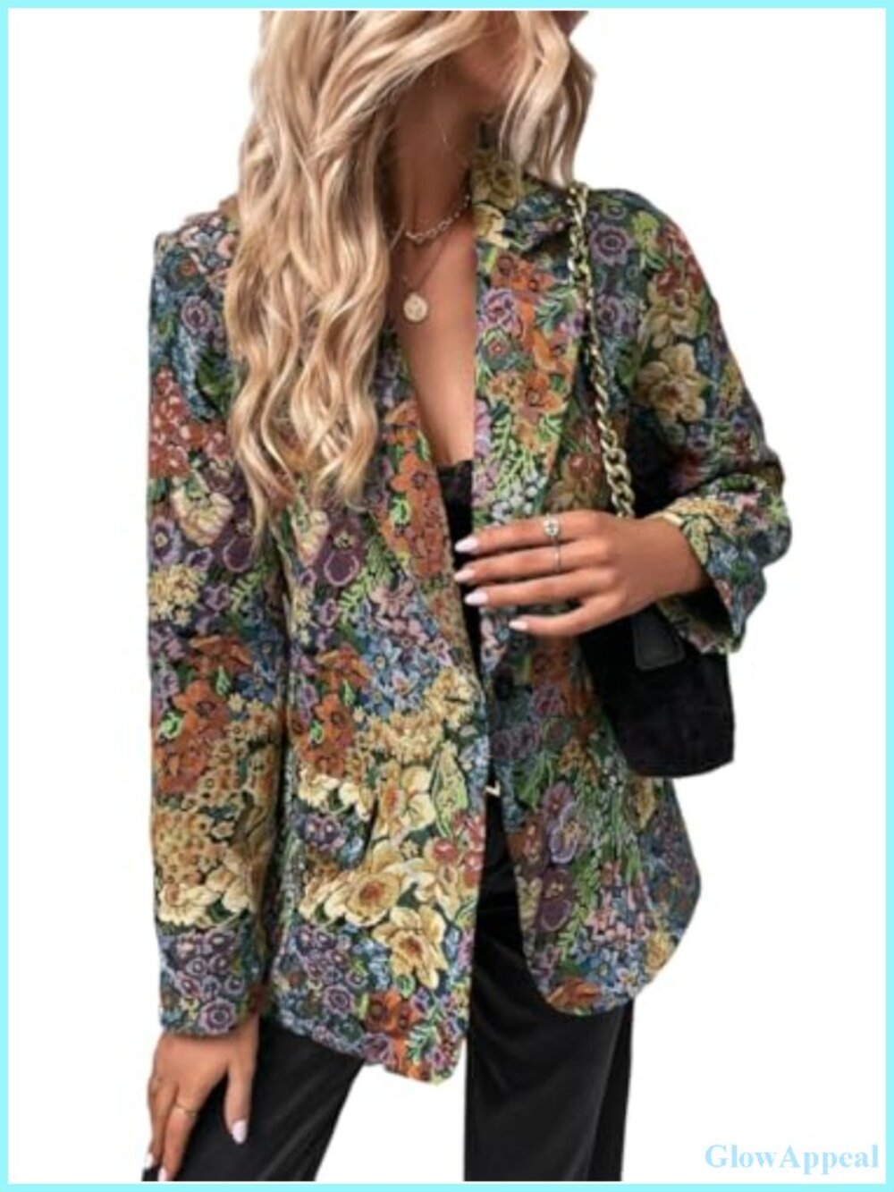 WDIRARA Women's Floral Print Blazer, Long Sleeve Button Front, Pockets,